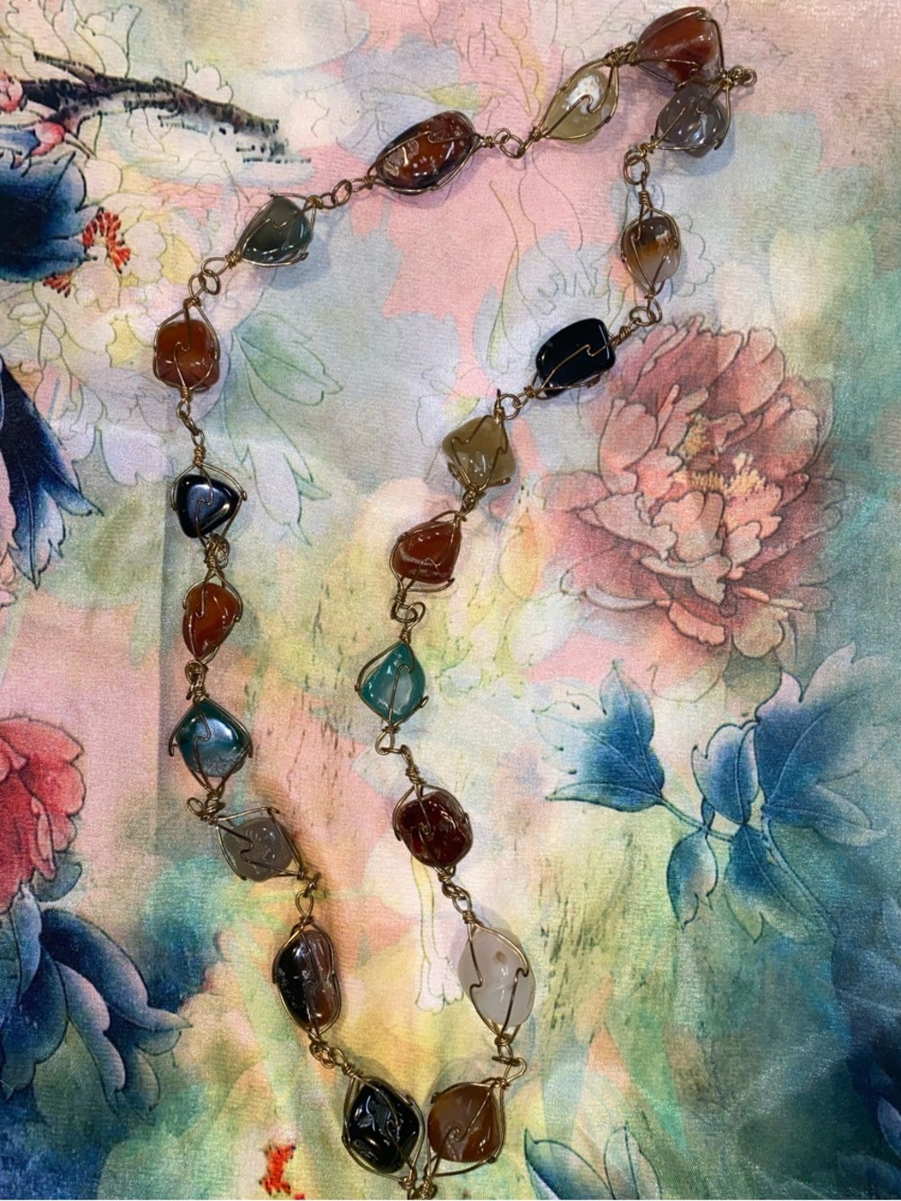 Multi-Color Polished Stone Necklace - Unbranded